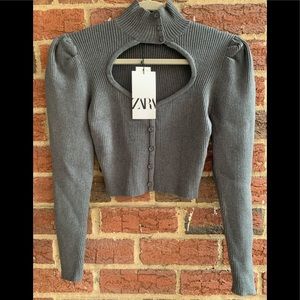 Zara Grey Keyhole Sweater Size Small